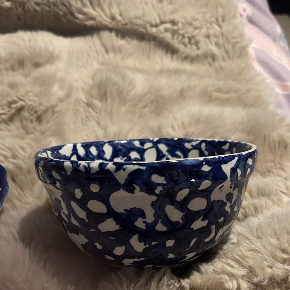 Handmade Blue & White Italian Splatter Ceramic Bowl -